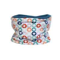 Cuello polar tipo braga para niños y bebés con estampado geométrico de colores sobre blanco