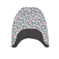 Gorro infantil de invierno de estampado geométrico en fucsia y verde. Protege del frío cabeza y orejas