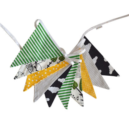 Guirnalda decorativa de tela Pájaros en b/n y verde