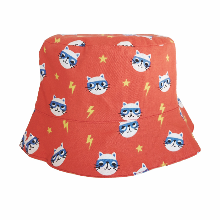 Gorro reversible de gatos en rojo