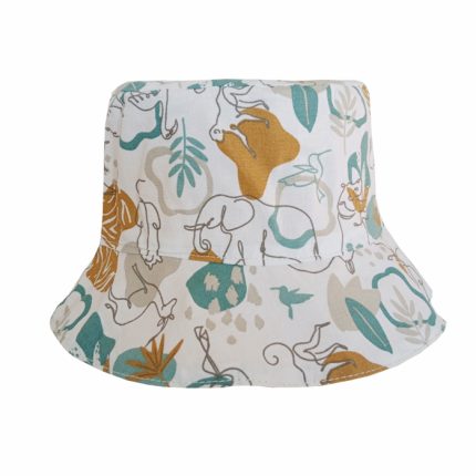 Gorro reversible de animales en blanco y amarillo mostaza